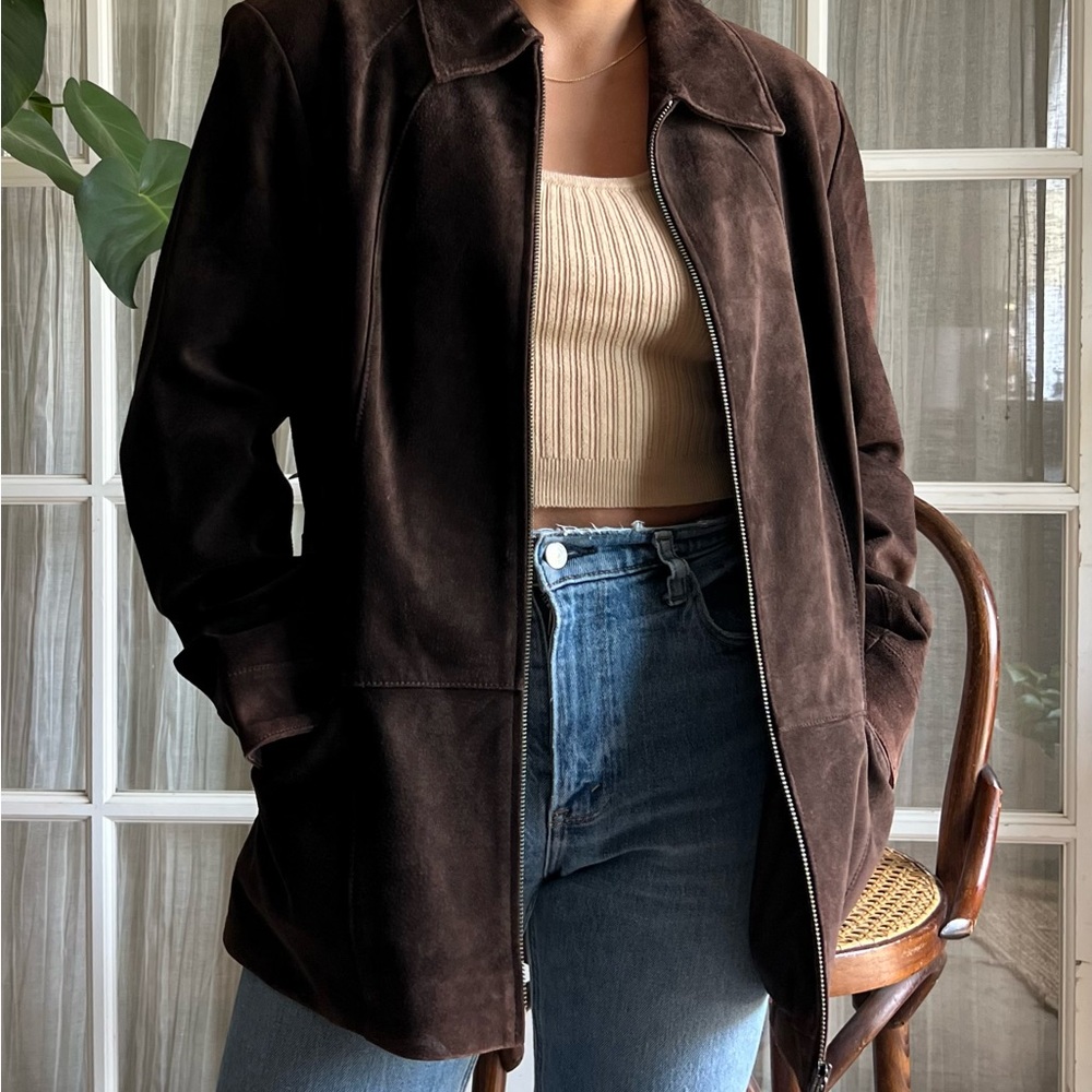 Vintage chocolate brown suede coat